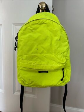 Balenciaga Neon Yellow Nylon Backpack with Front Pocket